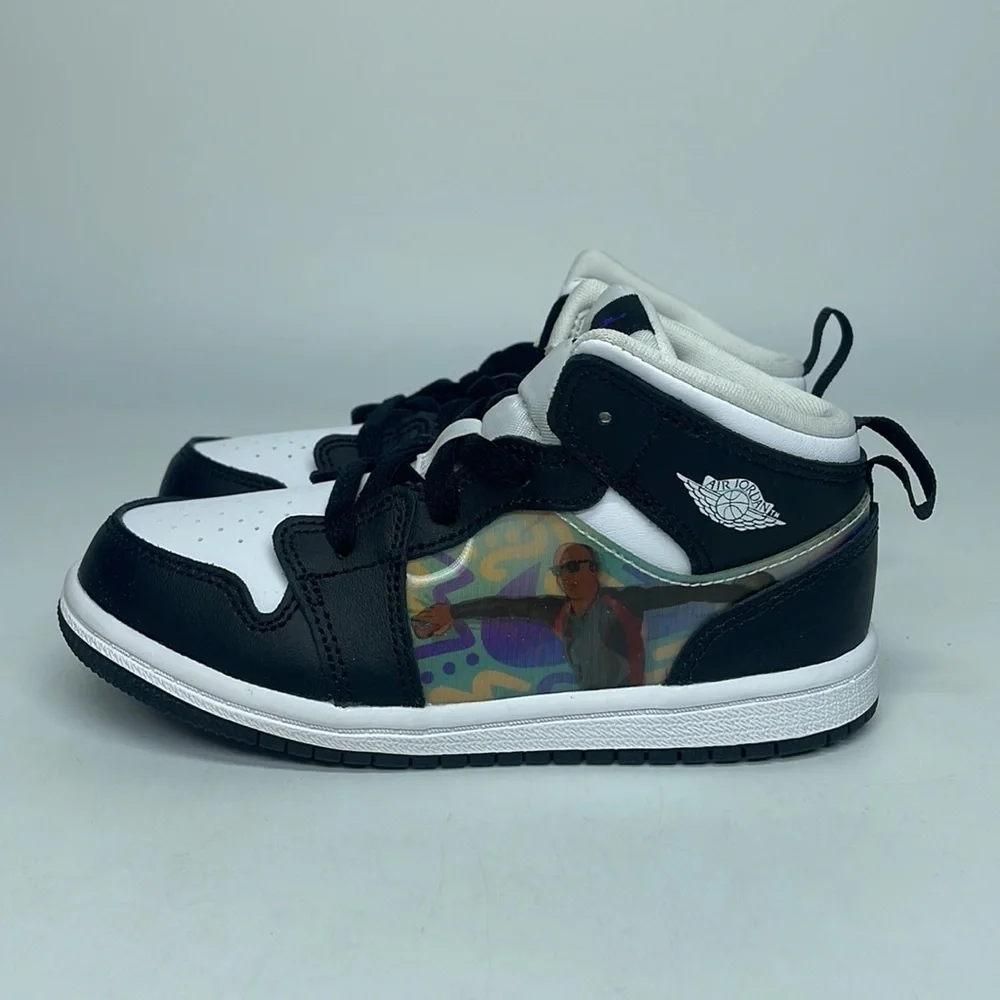 Nike Air Jordan 1 Mid TD “Hologram” Black/White Toddler Shoes DR9494-001 - Picture 2 of 5